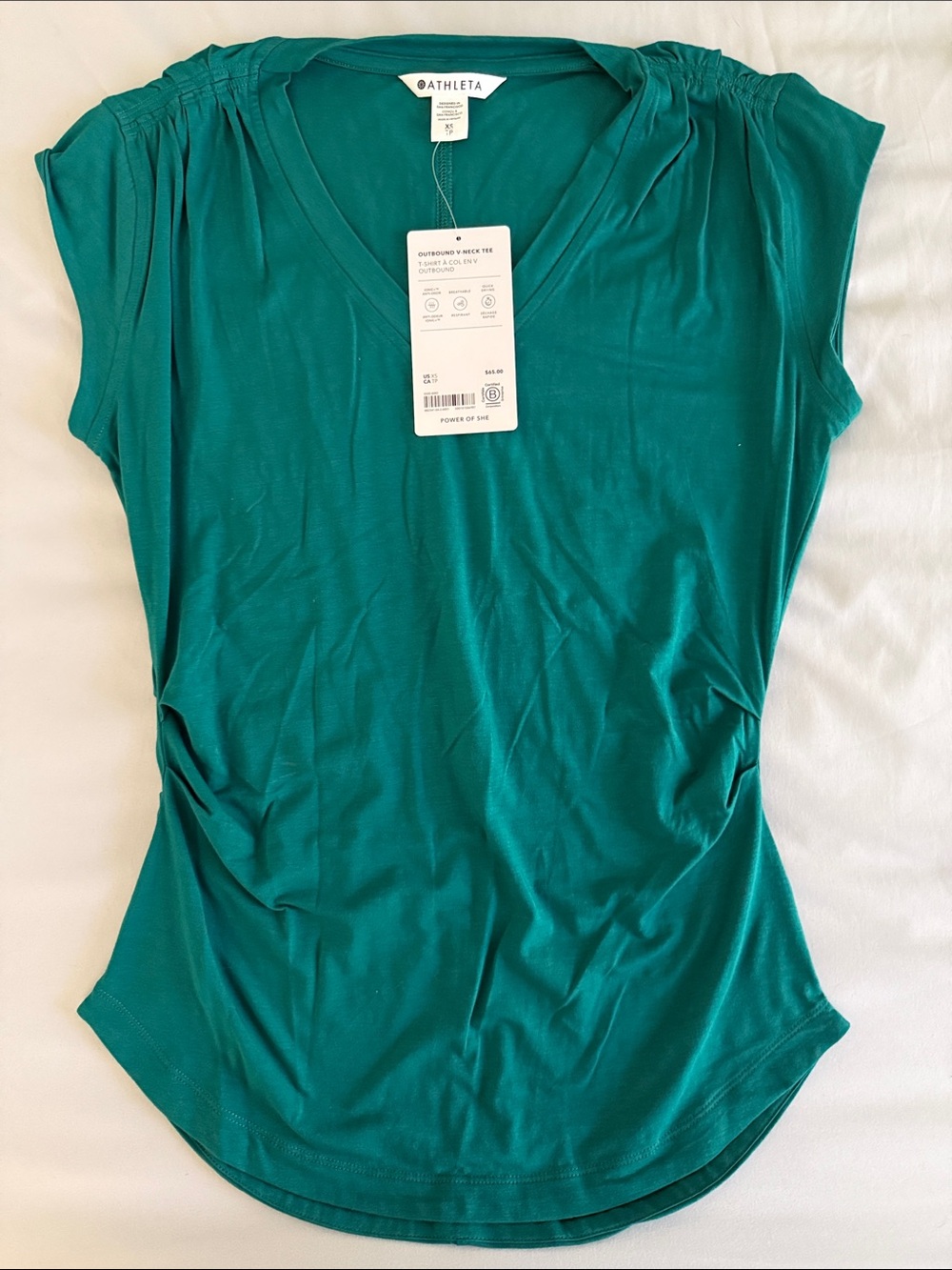 Athleta Teal V-Neck Ruched Cap Sleeve Top - Deep Teal